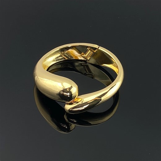 Gold Cuff Bracelet, Chunky Hinged Bangle, Polished Statement Bracelet, Open Cuff Bangle, Classic Gold Bracelet, Gift for Her - Etsy