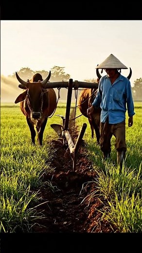 Farmer & Cows Working in Fields | Traditional Farming in Indian Village | Village Life Shorts