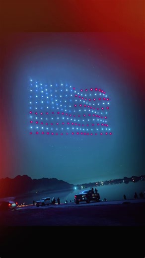 Sky view above Lake Cahuilla Red, White and Blue drones magnificently illuminate the sky #nightsky#fyp #trending #viral #america