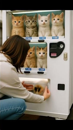 A Real “CAT VENDING MACHINE”?! She bought a cat and it waved! #ai #shortsfeed #cat #ragdollcat