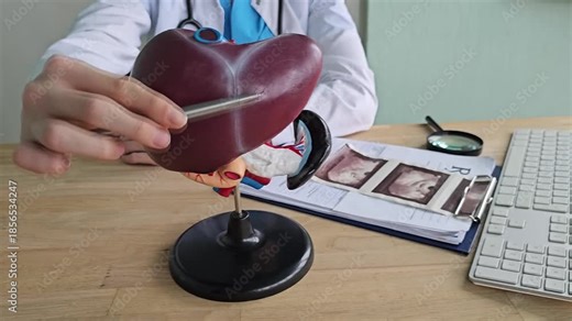 Understanding liver anatomy through a 3D model in a medical setting with a doctor discussing functions and health