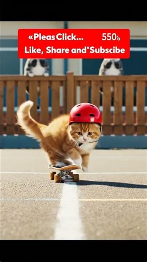 Cute Cat Kitten Playing SkateBoard