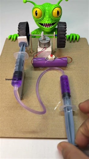 hydraulic braking system project with DC motor 🔌🔥#schoolproject #diy #ideas #experiment #simple