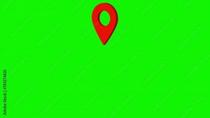 Red 3d animated location marker, pin, vector icon. Map marker. Travel destination point. Route direction. Seamless loop 4K video with alpha channel and RGB on transparent background. Motion graphics.
