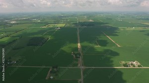 Indiana circa-2019. Aerial view of rural Indiana farmlands. Shot from helicopter with Cineflex gimbal and RED 8K camera.