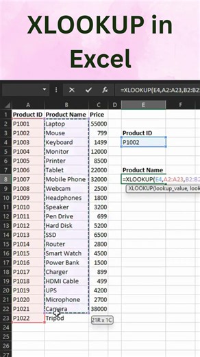 Xlookup in Excel #vlookup #excel #exceltips #exceltricks #exceltutorial #shorts #excelformula