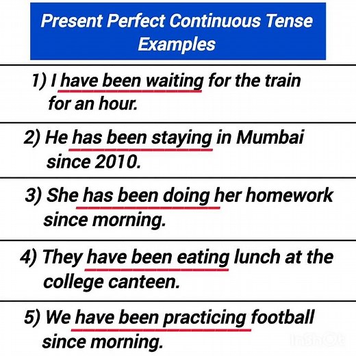 present perfect continuous tense examples