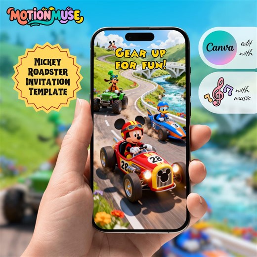 Mickey Roadster Birthday Invitation, Animated Video, Digital Canva Template, Instant Download - Etsy