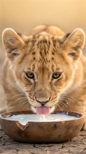 🦁🍼 Baby Lion Cub Drinks Milk from | Heartwarming Wild Animal Cute Moment #shorts #asmr #animals