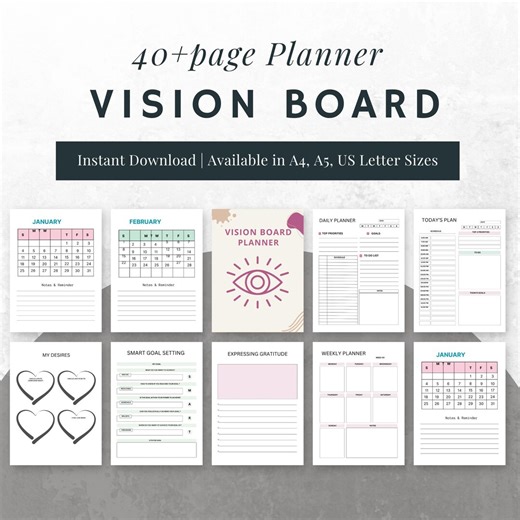 Vision Board Ultimate Planner | Printable Goal Setting Planner | Manifestation Journal & Law of Attraction Binder - Etsy