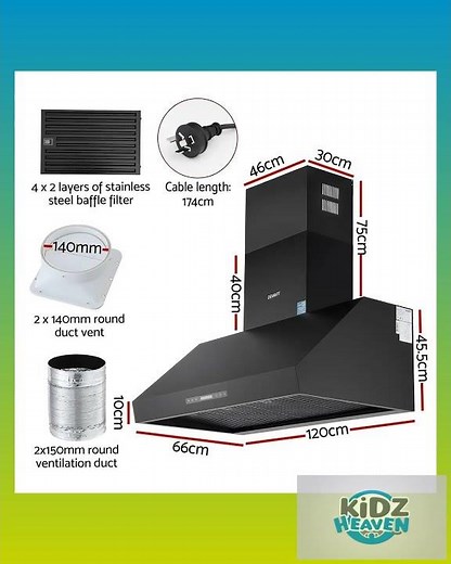 Devanti 1200mm Commercial BBQ Range Hood Dual Motor W/ Remote Control Black