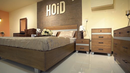Droll Bed Set displayed with matching chester also available in 4 Colors Link: https://hoid.pk/product/droll-bed-2-side-tables-dresser-mirror/ Address: Lane 12, Bukhari Commercial, Phase 6, DHA, Karachi Reach us: 03162760377 | Hoid.pk
