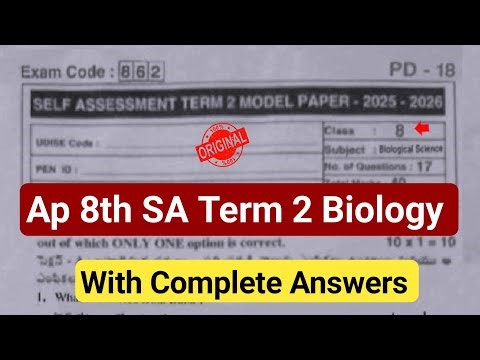 8th biology self assessment term 2 model paper 2026|💯Ap Sa2 8th biological science answer key 2026
