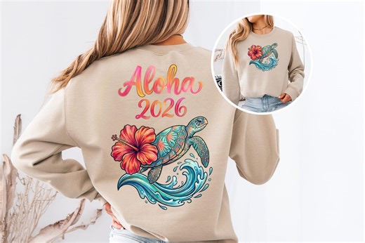 Aloha 2026 PNG | Hawaii Vacation Shirt Design | Family Trip PNG | New Year Tropical Turtle Clipart | Sublimation File - Etsy