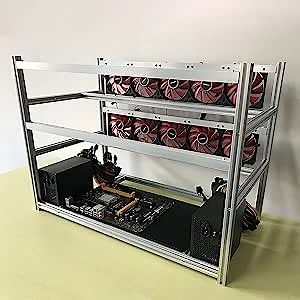 14 GPU Mining Rig Frame Aluminum Stackable Open Air Mining Computer Frame Rig Insulation Multi-Function Case Ethereum LTC ZEC Bitcoin (Silver)