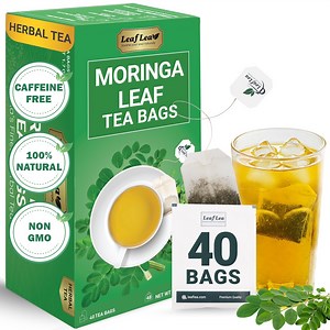 LeafLea 40 Moringa Tea Bags - Pure Moringa Leaf Herbal Tea, Caffeine-Free, Sugar-Free, Malunggay Tea