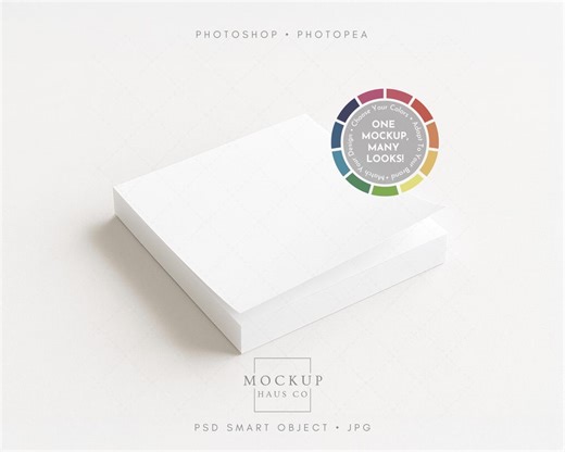 Square Sticky Note Pad Mockup: Stationery Branding Template, Color Changeable Background (photoshop/photopea Compatible) - Etsy