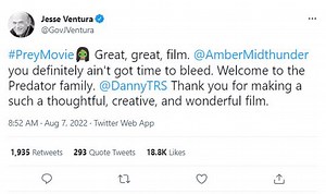 'Predator' star Jesse Ventura praises 'Prey' Prequel as "thoughtful" and "creative"