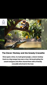 Title: 🐵✨ The Clever Monkey & The Greedy Crocodile 🐊 – A Moral Story Description: Once upon a time, a clever monkey lived on a mango tree by a river. He was kind-hearted and often enjoyed the sweet fruits. One day, a crocodile came near, looking tired and hungry. Seeing his condition, the monkey offered him juicy mangoes. As days passed, they became friends. The crocodile took mangoes home to his wife, but she was greedy and wanted to eat the monkey’s heart! She convinced the crocodile to betr