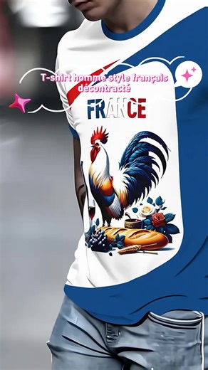Haut décontracté à manches courtes et col rond pour hommes de style français, emblème français imprimé, logo de coq gaulois, vêtements quotidiens, loisirs patriotiques, cadeau de vacances #clothing #fastfashion #contemporarymenswear #mensoutfit #hoodies #footballshirt #babyboys #teeshirt #pouletairfryer #mensfragrance