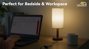 Small Table Lamp for Bedroom, Nightstand Lamp Linen Lampshade Bedroom Wood Base Small Bedside Lamp for Night Stands, Desk Lamps for Reading Living Room, Office (LED Bulb Included) (Black-Walnut Wood)