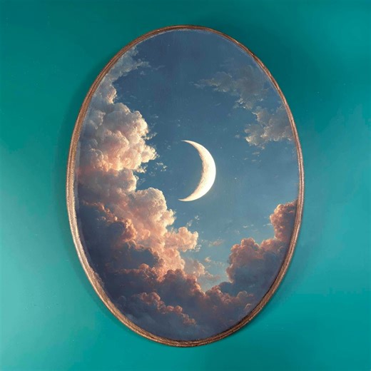 Lunar Crescent Wooden Decor- Vintage Style Wood Plaque, Celestial Moon Wall Art, Mystical Sky Oval Wall Decor - Etsy