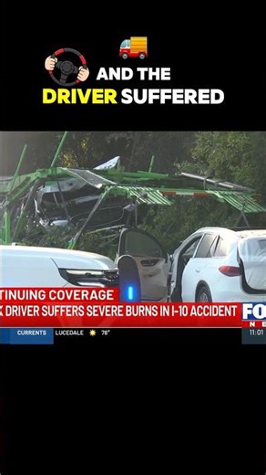 Truck rams abandoned car‼️Driver critical‼️#truck #driver #drone #crash #fire #car