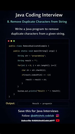 Remove duplicate characters | Java