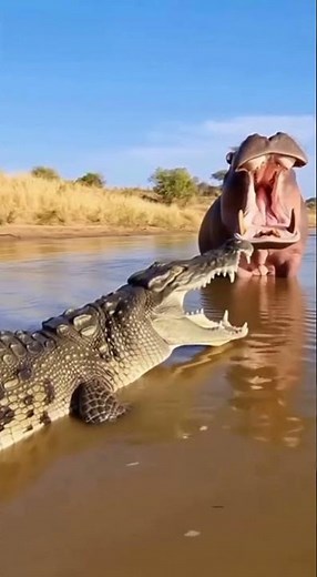 “Crocodile and Hippo Face Off — Nature’s Most Intense Showdown!”