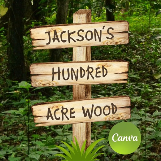 Editable Directional Signs Hundred Acre Wood Signage Classic Pooh Bear Party Decor Vintage Storybook Bear Party Hundred Akre Birthday Decor