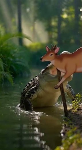 🐊🦌Crocodile lunges at deer, only to bite a signboard! thought it was dinner #funny #crocodile