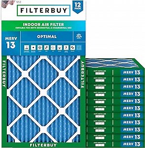 Filterbuy 12x20x1 Air Filter MERV 13 Optimal Defense (12-Pack), Pleated HVAC AC Furnace Air Filters Replacement (Actual Size: 11.50 x 19.50 x 0.75 Inches)