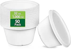 HOMURG 32 oz Microwave & Freezer Safe Paper Bowl & Meal Prep Lunch Container Box with Lids, Disposable Dinner Bowls & Large Food Containers To Go, Take Out Stackable Pasta Dessert Salad Bowls 50 Count