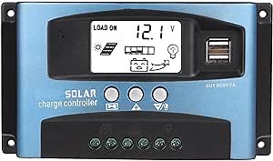 Solar Controller, MPPT Solar Controller 12v/24v Current Auto Focus MPPT Tracking with LCD Display Dual USB Solar Regulator Controller Multiple Load Control Modes (100A)