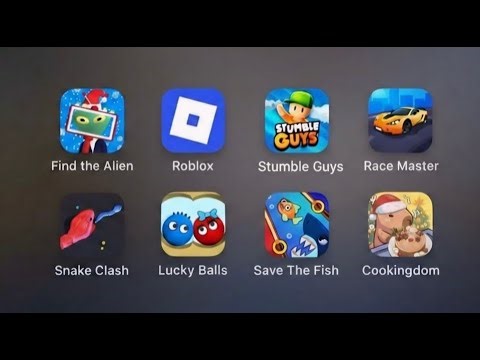 Roblox, Find the Alien, Stumble guys, Kink the Buddy, Lucky Balls, Save the Fish, Cookingdom