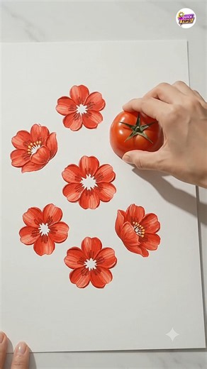 How to Paint a Rose Using a Tomato Stamp #diy #art #youtubeshorts #shorts