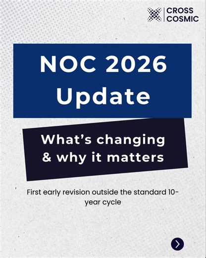 📢 NOC 2026 UPDATE: What’s Changing & Why It Matters for Immigration Canada is updating its National Occupational Classification (NOC) earlier than expected — marking the first early revision outside the usual 10-year cycle. This update is a joint initiative by Statistics Canada and ESDC, designed to better reflect real-time labour market changes. Since NOC is used for Express Entry, PNPs, and work permits, these changes directly impact immigration eligibility and assessments. 🔍 What’s New in N