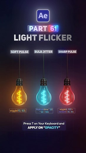 Motion Flix on Instagram: "🇦 🇪 🇵 🇦 🇷 🇹 6⃣1⃣ 3 Different Flicker Light using script in Adobe After Effect For more AE tips and tricks, follow me and turn on post notifications! ➡️ @motionflix94 Share on your story 📲, leave a comment 💬, and make sure to save it! 🌟✨ #aftereffects #tutorial #howtouse #howtocreate #flicker #light #script #effect #aetips #composting #aftereffectcourse #motiondesign #animation #getinspired #afteref