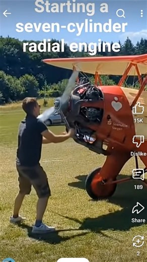 Starting a seven-cylinder radial engine.