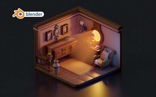 【blender】 Q版小场景原速视频（完整建模、材质、渲染）