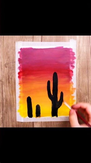 Easy Cactus Sunset Painting 🌵 | 10-Second Acrylic Art Tutorial