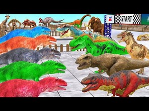 Dino Racing x5 T-Rex Vs 5 Spino Vs 5 Giganotosaurus Vs Animals Epic Run Animal Revolt Battle Sim