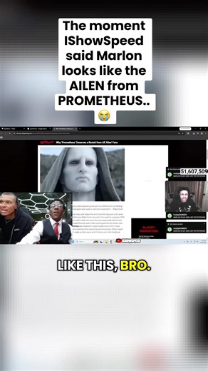 The moment Speed said Marlon looks like the AILEN from Prometheus.. 👽 #ishowspeed #marlon #fypシ