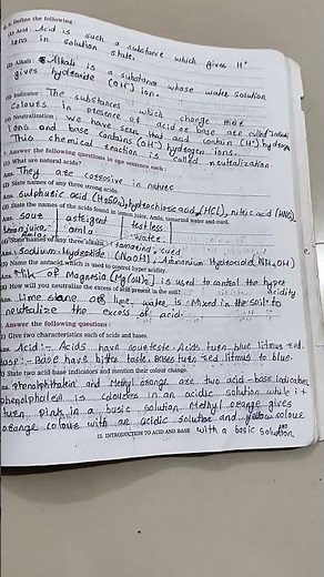 class 8th science chapter no 12 introduction two acid and base workbook