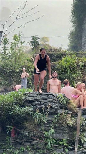 Beautiful Girls Turn a Freezing Winter Waterfall into a Joyful Adventure 😍❄️💦 #Travel