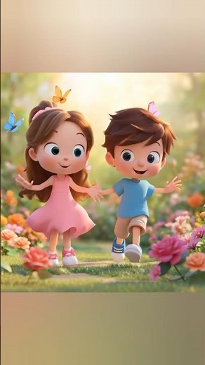 🎈 Happy 3D Cartoon Kids Playing in Beautiful Garden with Butterflies! 🌸