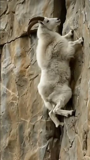 Defying Gravity: A Mountain Goat's Adventure on a Sheer Cliff #WildlifeAdventure #SteepCliff