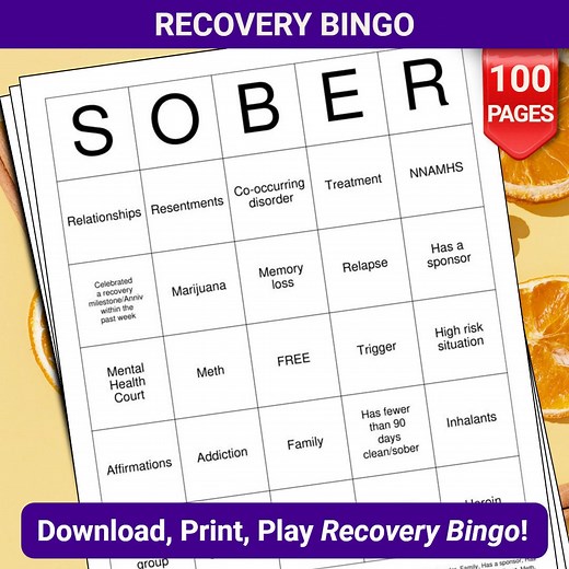 Recovery Bingo Cards - 100 Pages to Download and Print - Etsy