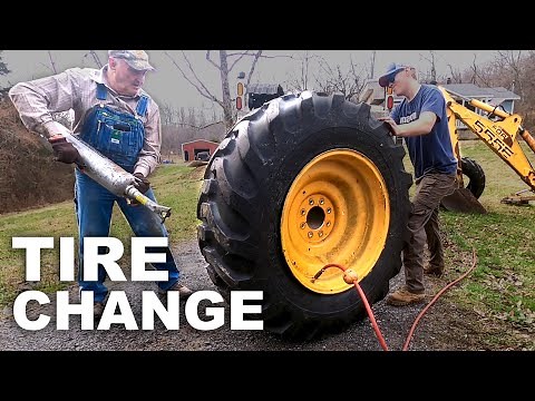 Changing Giant Tires & Adding Tubes - Backhoe & Tractor Tires - Ford 555E