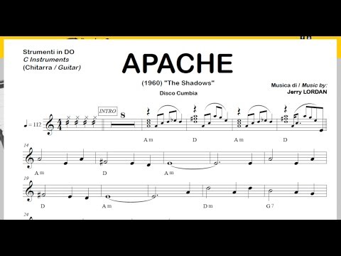 APACHE (The Shadows) disco cumbia: Playback et Partitions Do Sib Mib pour Guitare, Accordéon